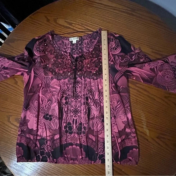 Live and Let Live Top Sz Square Panel Stud Pleated Balloon Sleeves Elastic Waist - Picture 12 of 12